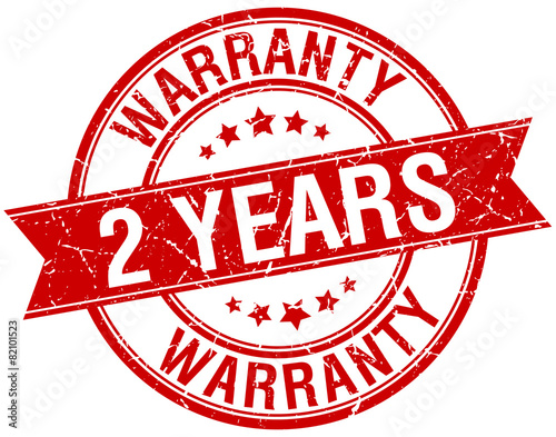 2 years warranty grunge retro red isolated ribbon stamp