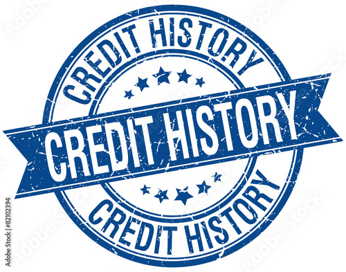 credit history grunge retro blue isolated ribbon stamp