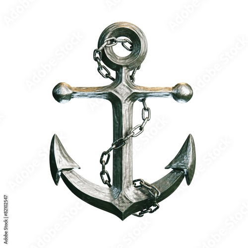 Highly detailed metallic anchor isolated on white background