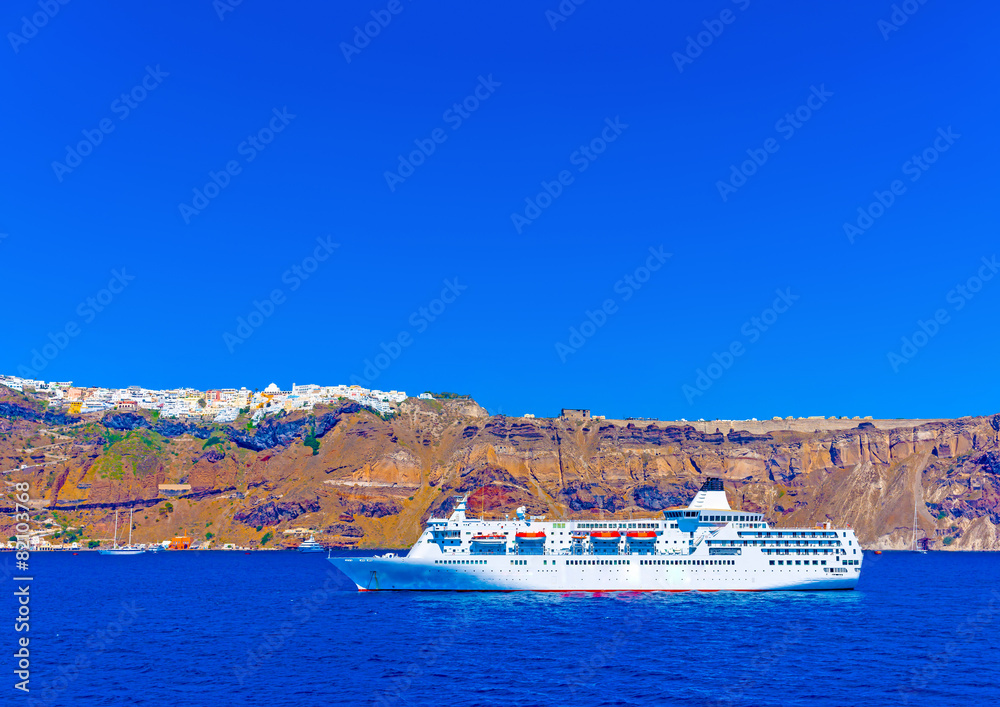 view from the sea of  caldera  in Santorini island in Greece