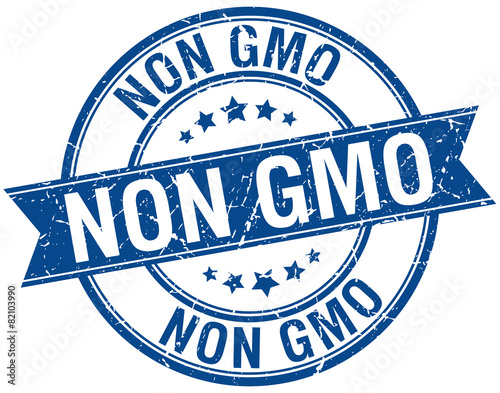 non gmo grunge retro blue isolated ribbon stamp