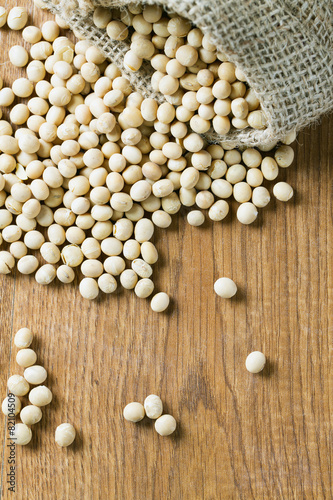 soya beans on wooden surface