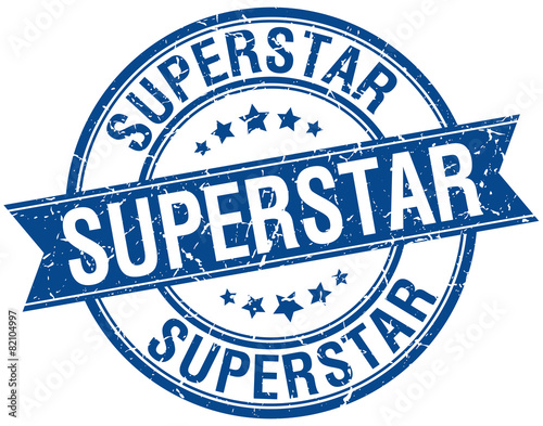 superstar grunge retro blue isolated ribbon stamp