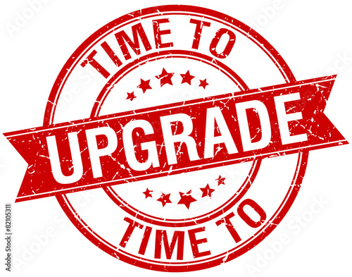 time to upgrade grunge retro red isolated ribbon stamp