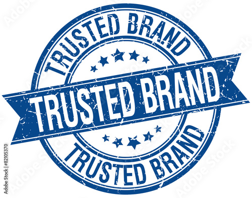 trusted brand grunge retro blue isolated ribbon stamp