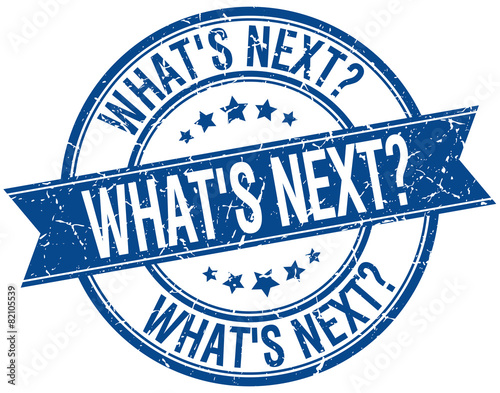 whats next grunge retro blue isolated ribbon stamp