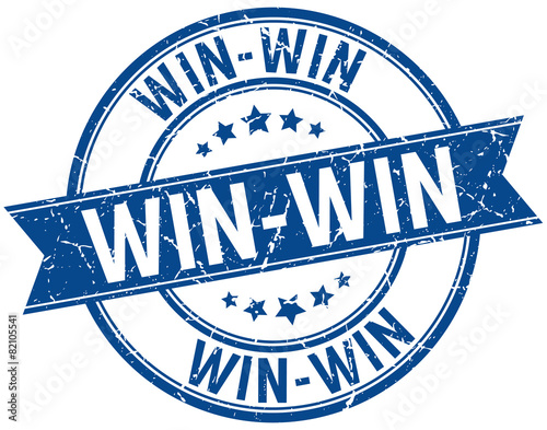 win-win grunge retro blue isolated ribbon stamp