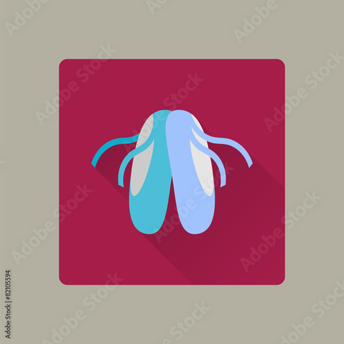 Illustration of blue shoes for ballet with tapes. Flat icon