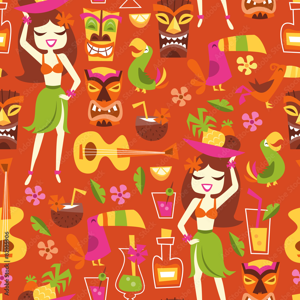 Retro Hawaiian Luau Party Seamless Pattern Background Stock Vector | Adobe  Stock
