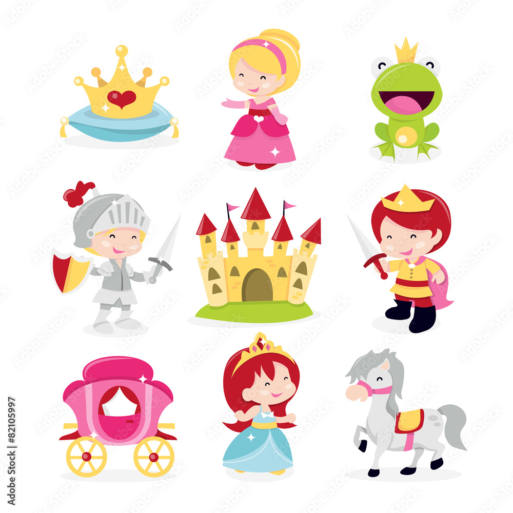 Princesses Prince Knight Icons - obrazy, fototapety, plakaty 