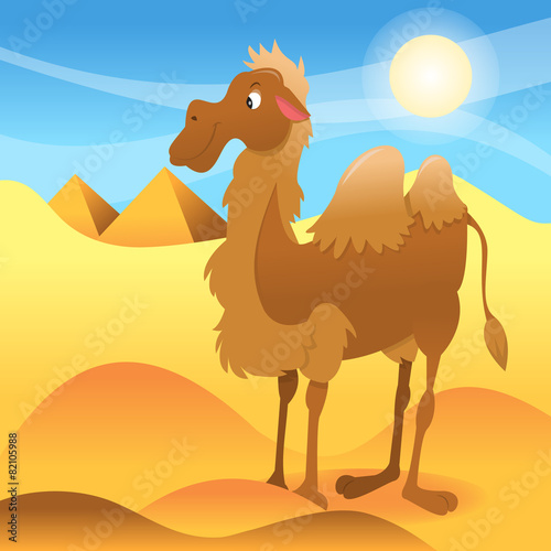 Cartoon Camel In Sahara Dessert