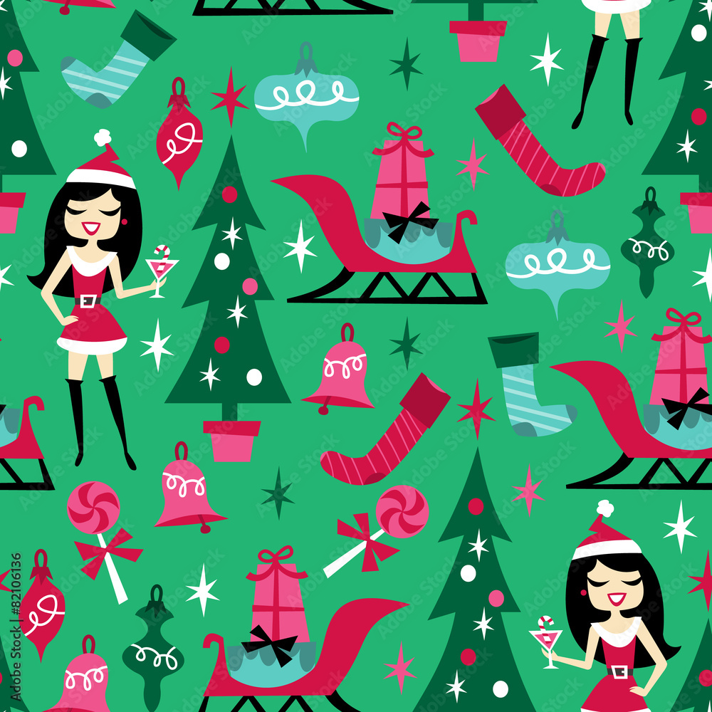 Retro Christmas Santarina Party Seamless Pattern Background Retro Christmas Santarina Party Seamless Pattern Background