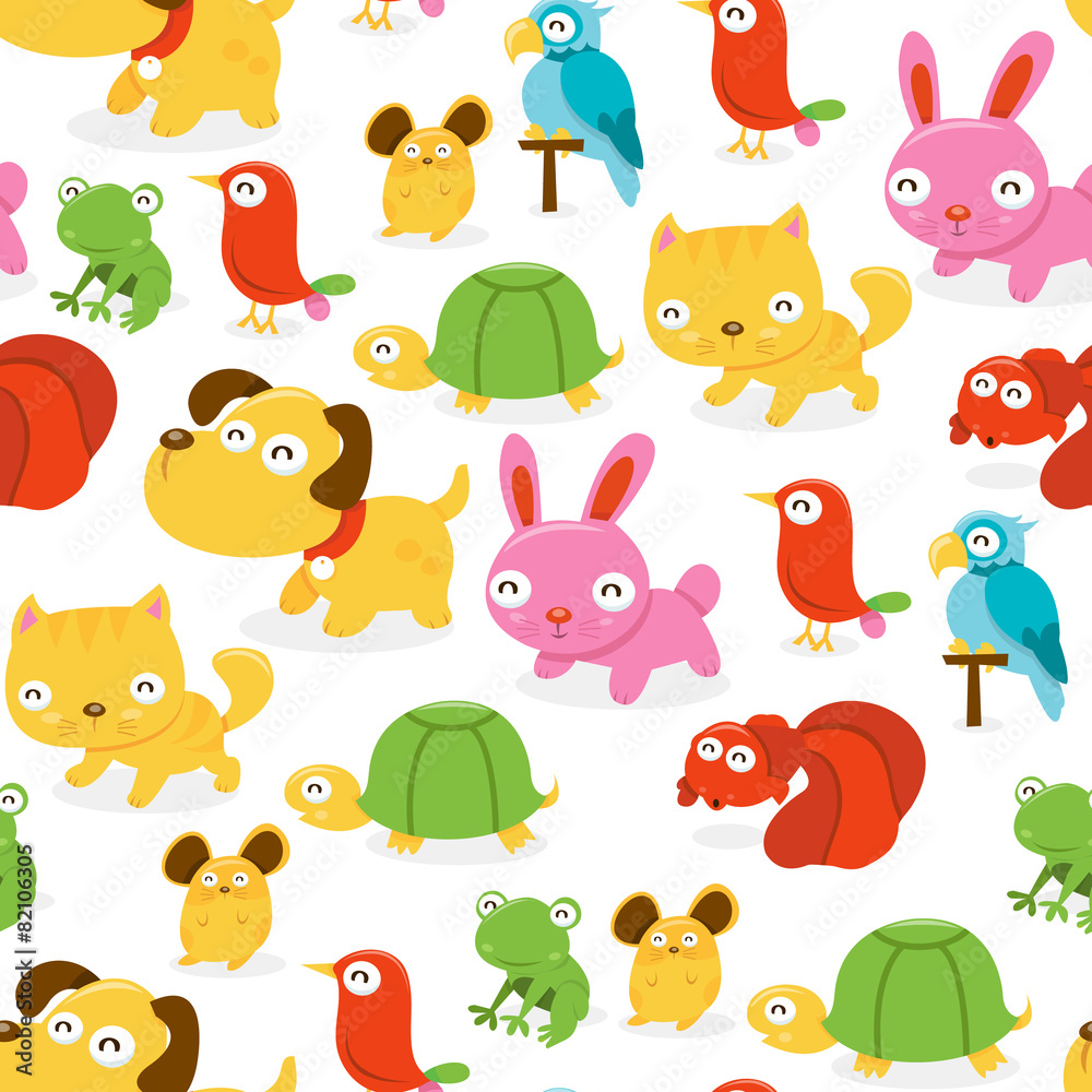 Fototapeta premium Happy Pet Shop Animals Seamless Pattern Background