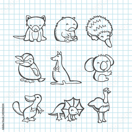 Australian Animals Doodle Line Art