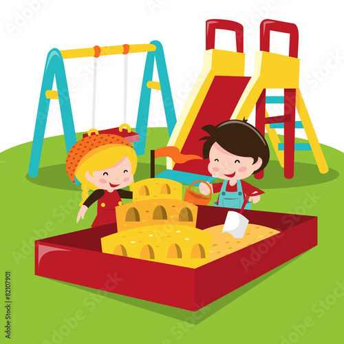 Kids At Outdoor Playground Sandpit