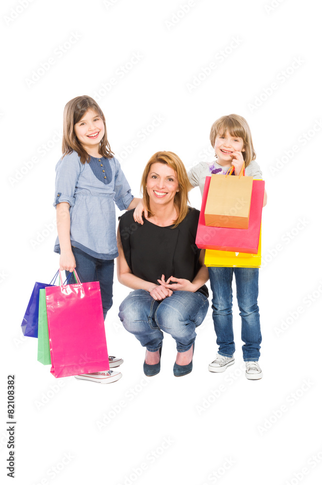 Shopping woman and daughters