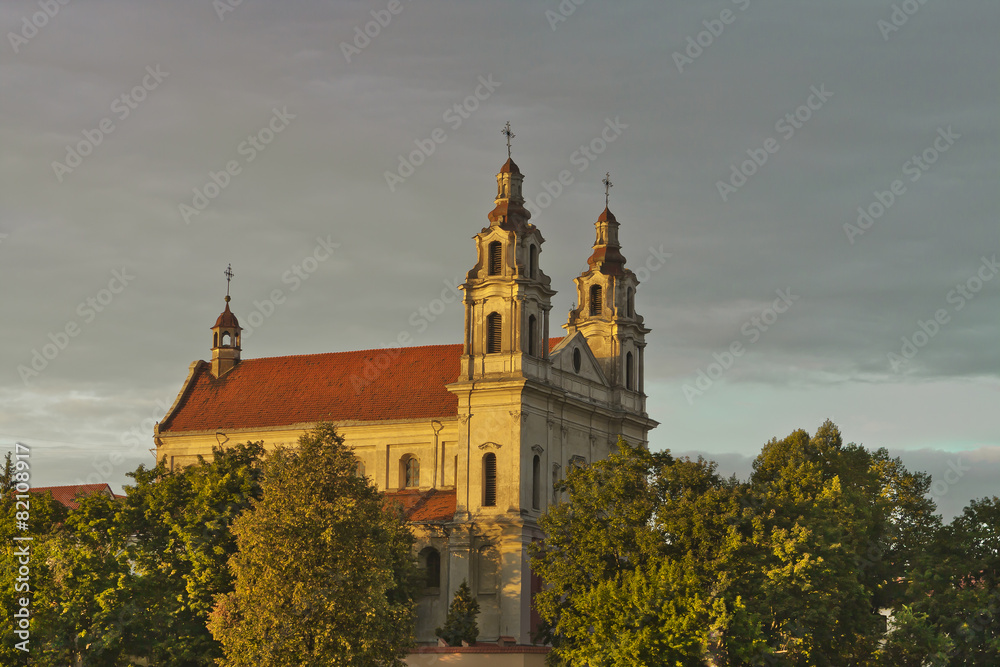 St. Raphael Church in Vilnius, Lithuania in late noon sunlight.