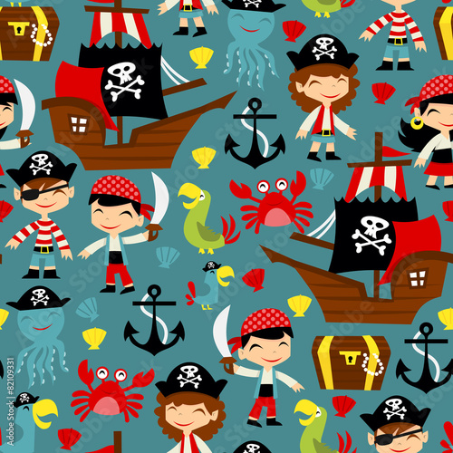 Retro Pirate Adventure Seamless Pattern Background #82109331