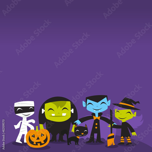 Jolly Halloween Monsters copy space Background