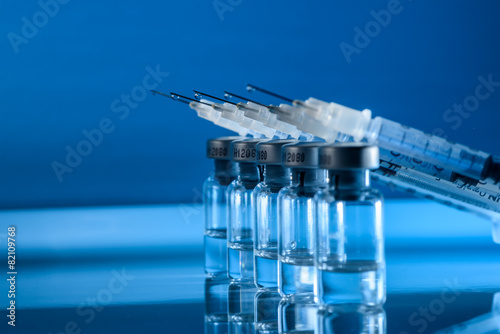 Battery of syringes in labor, ready for medical research