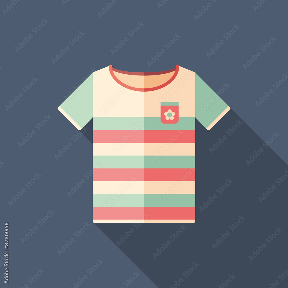 Colorful beach t-shirt flat square icon with long shadows. Colorful beach t-shirt flat square icon with long shadows.