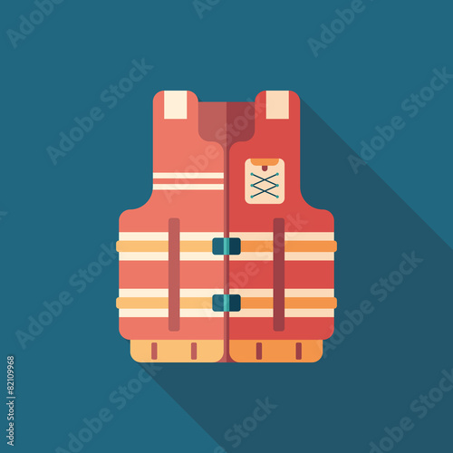 Life vest flat square icon with long shadows.