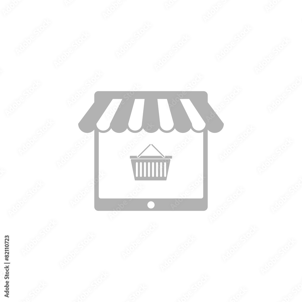 Simple icon on-line store in the form of a tablet with a tent Simple icon on-line store in the form of a tablet with a tent