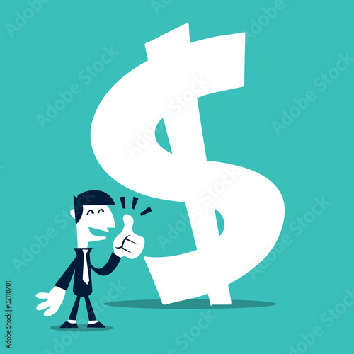 Retro Cartoon Business Man Thumbs Up At Money Sign