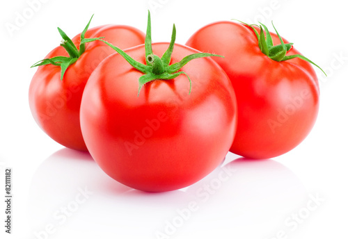 Three red tomatoes isolated on white background