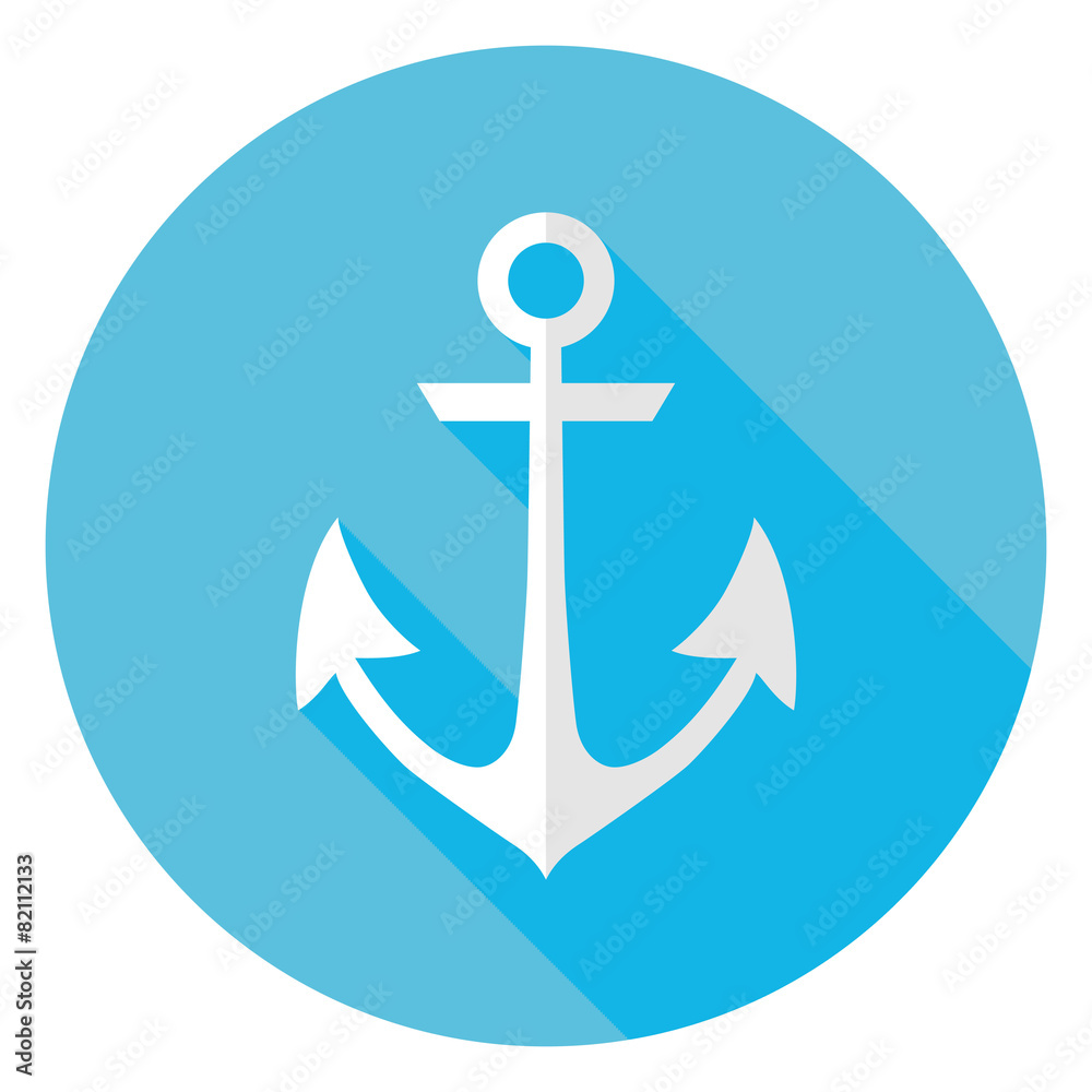 Flat Marine Anchor Circle Icon with Long Shadow