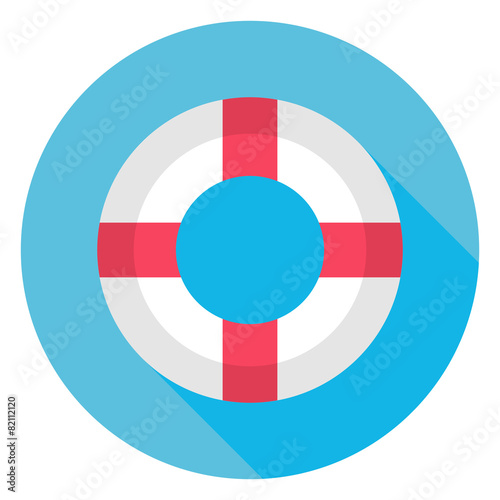 Flat Sea Lifebuoy Circle Icon with Long Shadow