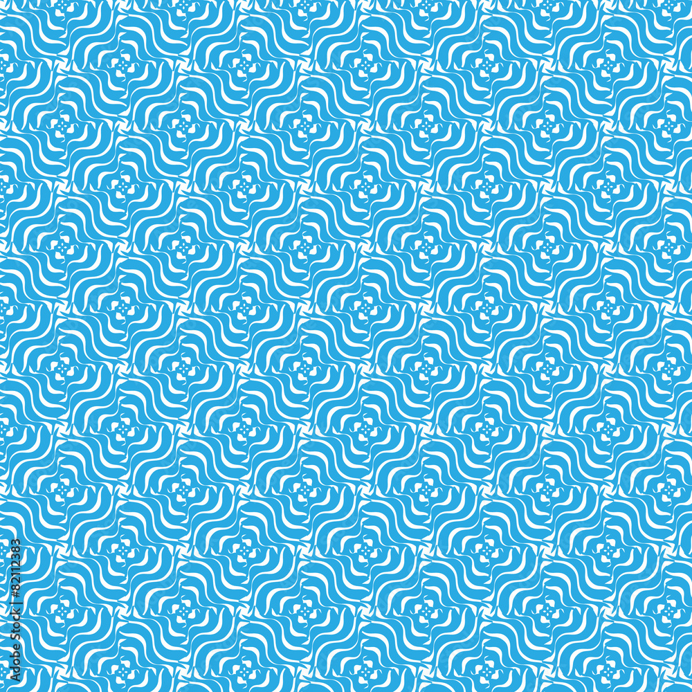 Curly floral seamless pattern, blue and white