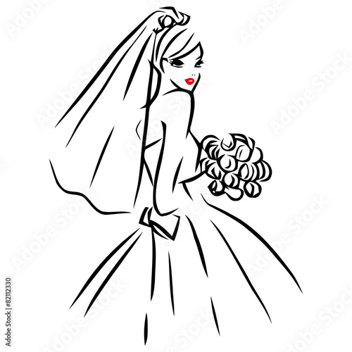 Vector Ink Line Art Bride