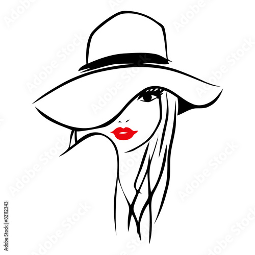 Vector Ink Line Art Lady Wearing Floppy Hat