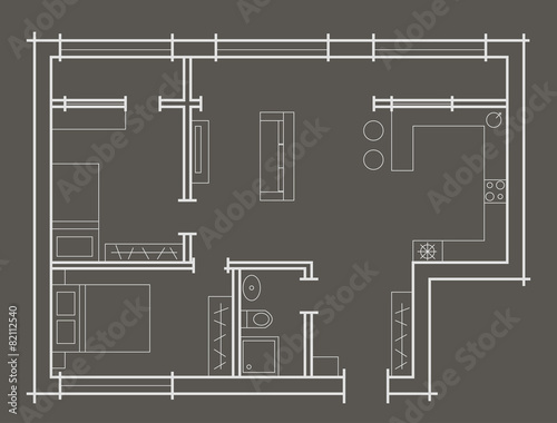 Plan sketch two bedroom apartment gray background