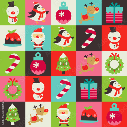Retro Cute Christmas Tiles Pattern Background