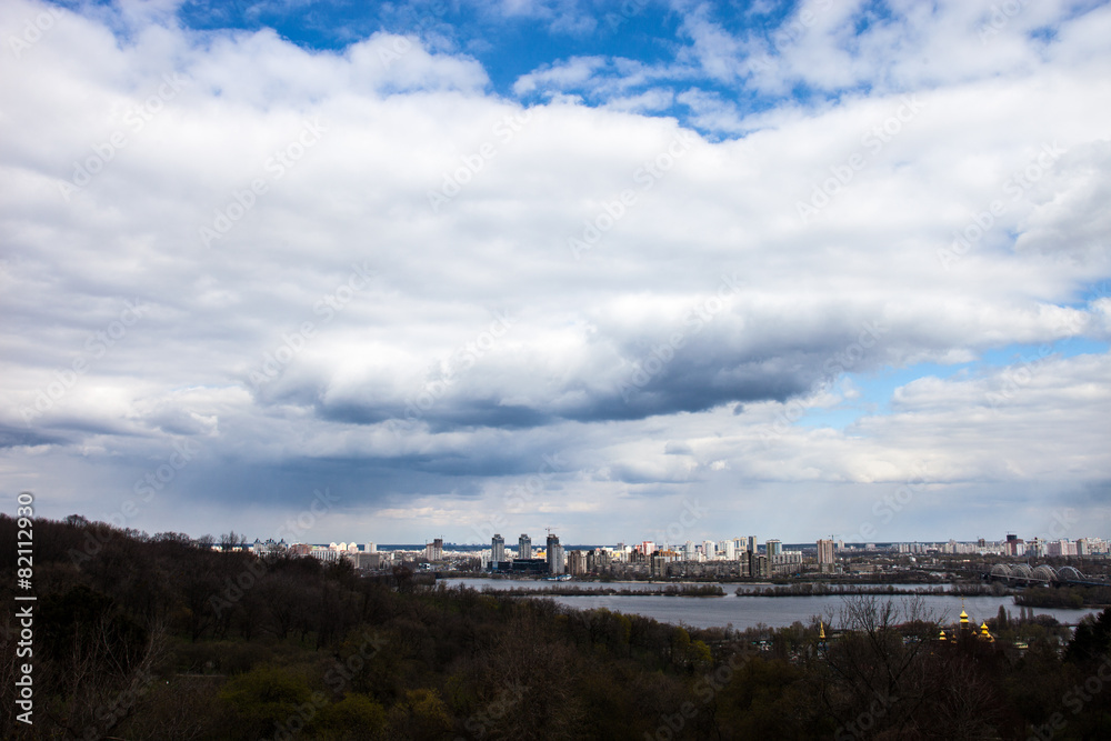 The left bank of the Dnieper river in Kyiv