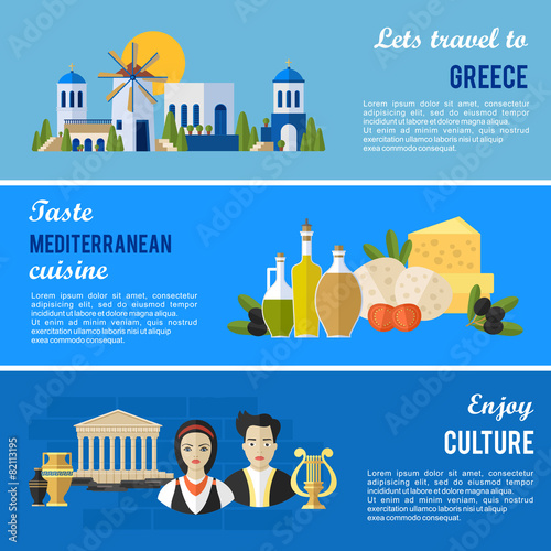 Greece Landmarks and cultural features flat banners design set