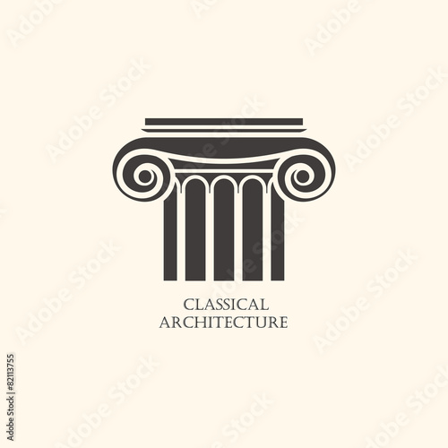 Classical column architecture element. Logo concept for construc photo