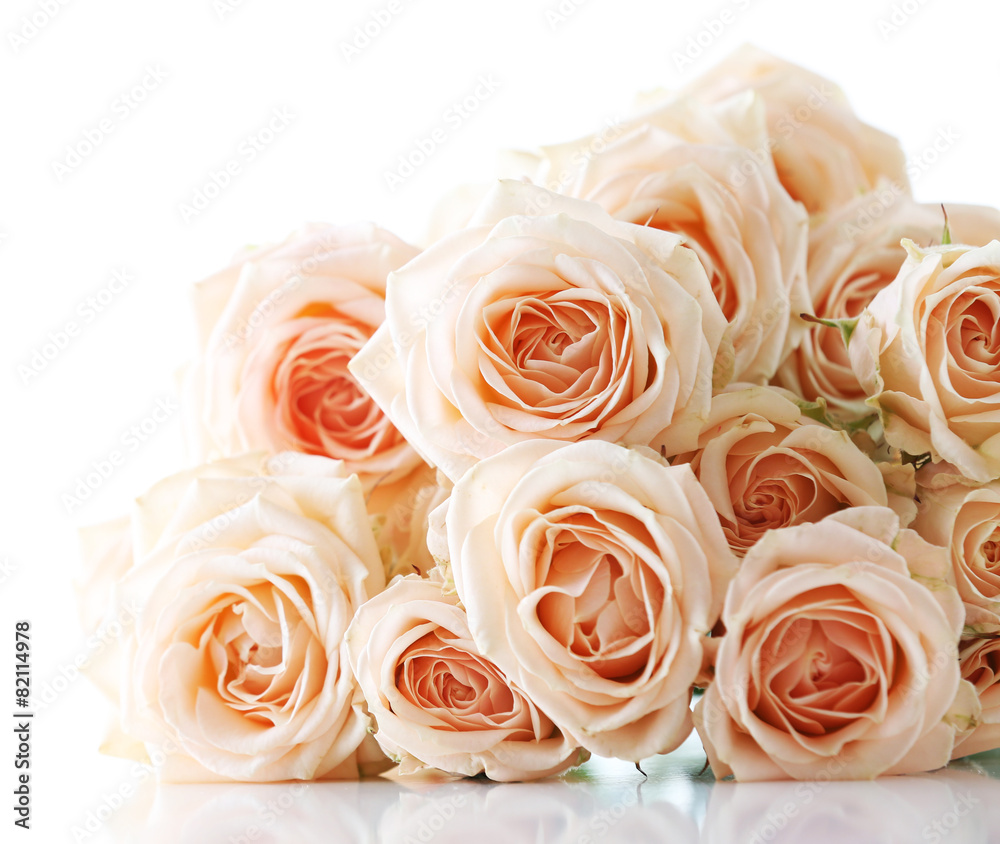 Bouquet of beautiful fresh roses isolated on white