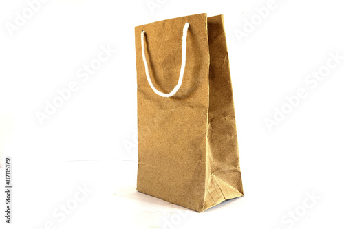 Blank brown paper bag on white background