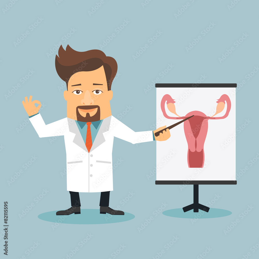 Friendly Doctor of gynecology flat cartoon character. Anatomical Stock ...