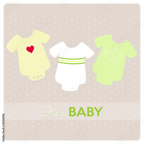 baby shower card, baby bodysuits for a little boy or girl