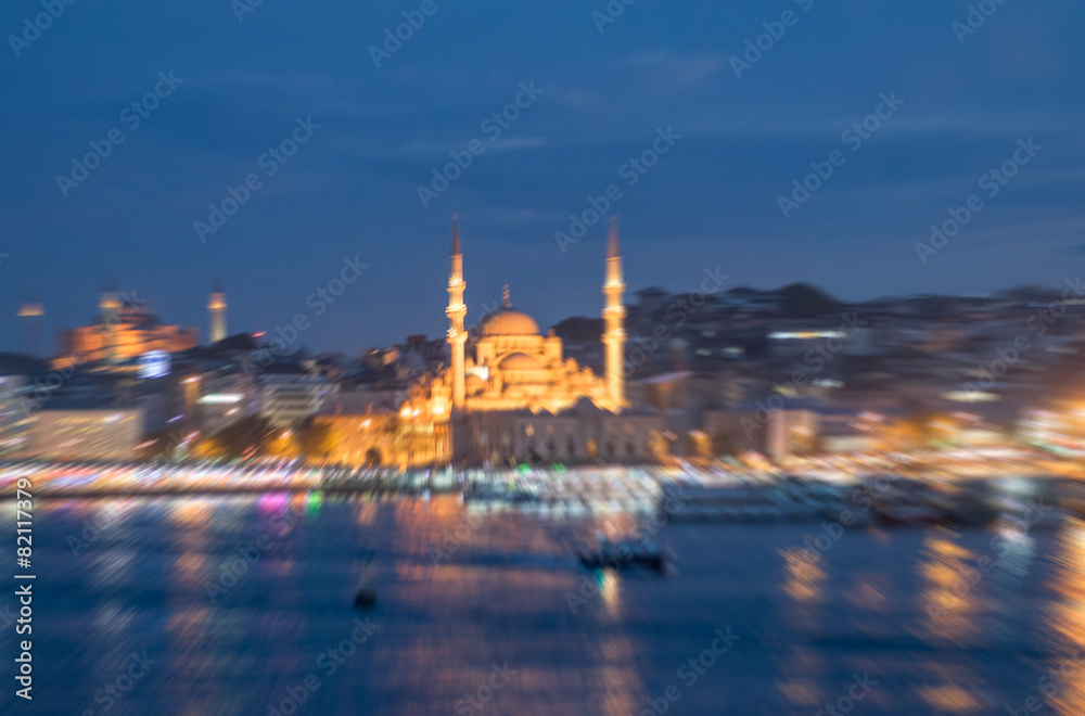 Blurred night cityscape of Istanbul, Turkey