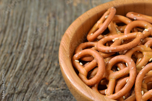 Bowl of crunchy and salty pretzels