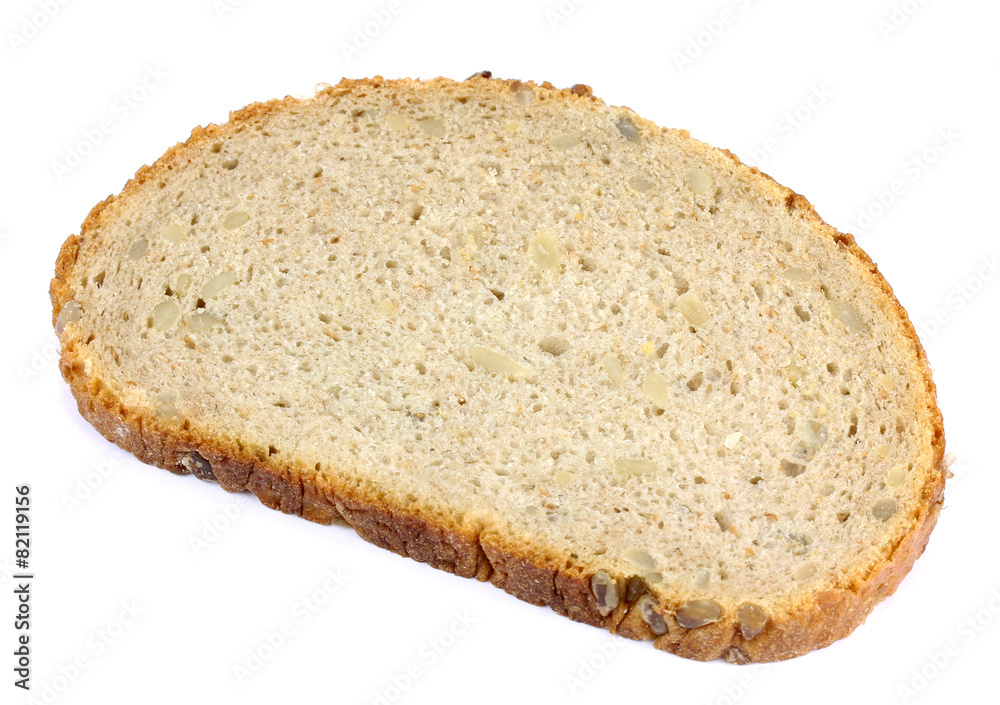 Close up image of slice of bread on against white background Close up image of slice of bread on against white background