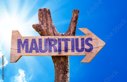 Mauritius wooden sign with sky background photo