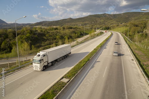 trucks on highway in Egnatia street Ioannina Greece
