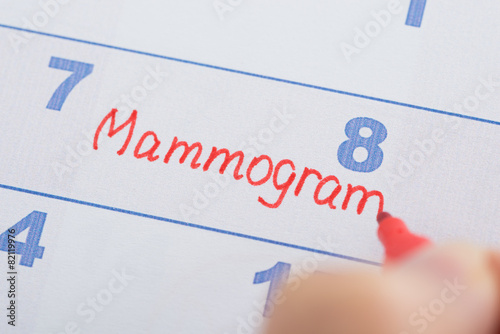 Hand With Mammogram Written On Calendar