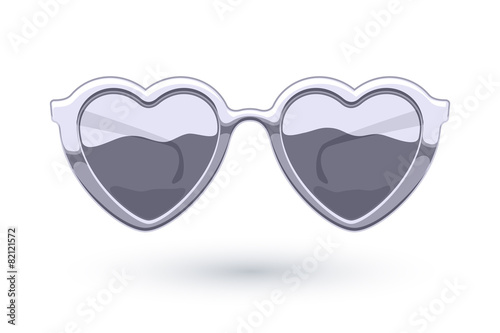 Heart shaped silver metallic sunglasses illustration.